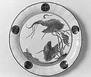 Dish with Arum Leaves and Five Paulownia Crests by Unknown Artist