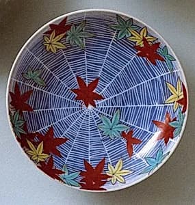 Dish with Design of Maple Leaves and Spider Web by Unknown Artist