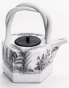 Hexagonal Sake Ewer with Landscape Design by Unknown Artist