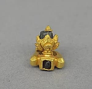 Pair of Ear Clips with Blue Bead and Red Stone by Unknown Artist