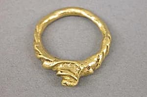 Ring with Stylized Flame Motif and Ribbed Hoop by Unknown Artist