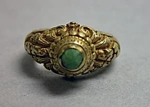 Ring with Inset Circular Green Stone by Unknown Artist