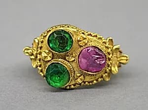 Ring with Bezel of Three Stones and Foliate Designs by Unknown Artist