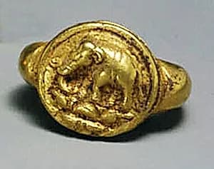 Ring with Oval Bezel with an Elephant on a Lotus by Unknown Artist