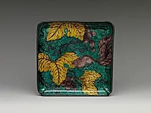 Square Plate with Design of Grapes and Squirrel by Unknown Artist