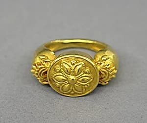 Stirruped-Shaped Ring with Circular Bezel with Lotus by Unknown Artist