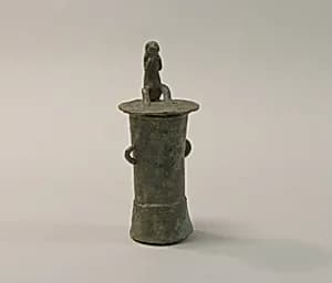 Lime Container in the Form of a "Mloko" Drum Surmounted by a Crouching Figure by Unknown Artist