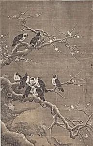 Collared Crows on Winter Prunus by Lü Ji|Unidentified artist