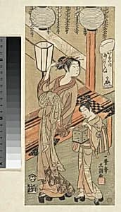 Courtesan and Attendant with a Cage of Fireflies by Ippitsusai Bunchō