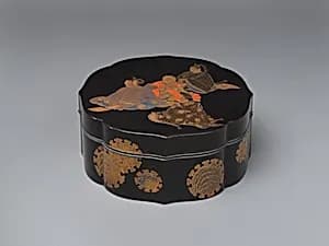 Box depicting Rokkasen (The Six Court Poets) by Ganshosai Shunsui