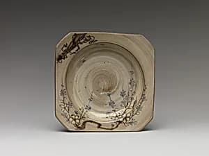 Square Dish with Decoration of Cherry Blossoms by Unknown Artist