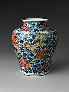 Jar with Mythical Qilin amidst Tree Peonies by Unknown Artist