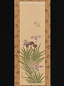 Irises and Moth by Suzuki Kiitsu