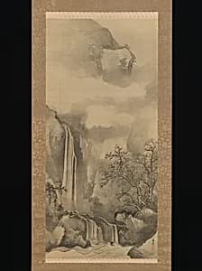 Landscape with Waterfall by Tani Bunchō