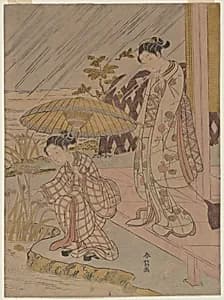 Viewing Iris in the Rain by Suzuki Harunobu