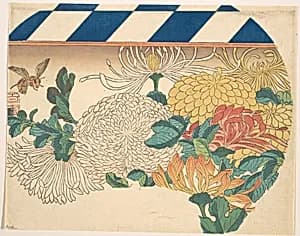 Chrysanthemums in Fan-shaped Design by Utagawa Hiroshige