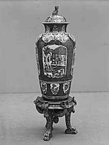 Covered jar with ladies and antiques by Unknown Artist