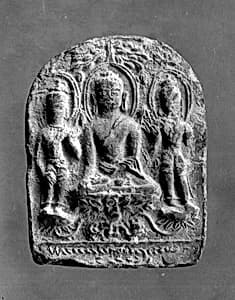 Tile with Buddhist Trinity in Relief by Unknown Artist