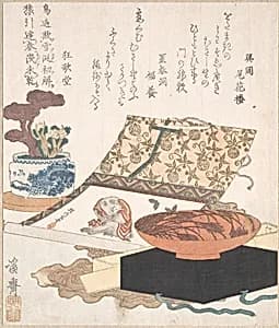 Kakemono of Monkey, Wine Cup and Potted Plants by Keisai Eisen