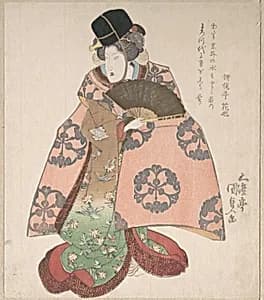 Kabuki Actor in a Female Role Standing with a Fan by Utagawa Kunisada