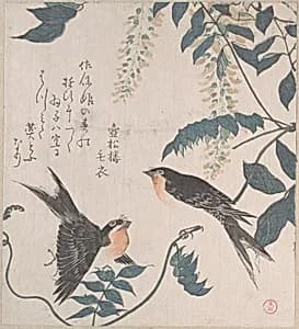 Swallows and Wisteria by Kubo Shunman
