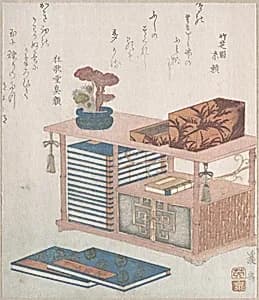 Books and a Bookcase by Keisai Eisen