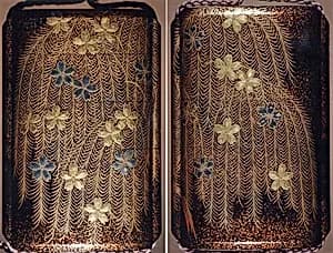 Case (Inrō) with Design of Weeping Willow and Cherry Blossoms by Nakayama Komin