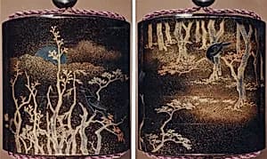 Case (Inrō) with Design of Trees, Crow, and Moon by Unknown Artist