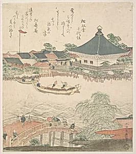 River Scene with Bridge in Foreground by Katsushika Hokusai