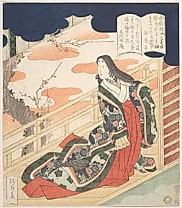 Court Lady Praising the Plum Blossom by Yanagawa Shigenobu