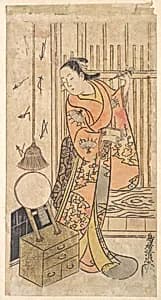 Actor as a Woman Standing by a Mirror Stand by Torii Kiyotada
