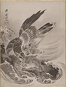 Eagle Attacking Fish by Kawanabe Kyōsai 河鍋暁斎