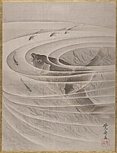 Fish in a Whirlpool by Kawanabe Kyōsai 河鍋暁斎