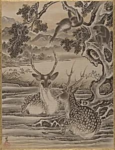 Deer and Monkeys by Kawanabe Kyōsai 河鍋暁斎