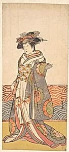 The Third Segawa Kikunojo as a Woman Standing in a Room Having a Wave-pattern Dado by Katsukawa Shunshō　勝川春章