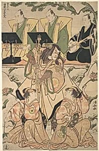 Actors in a Shosa (Combination of Acting and Dancing) Performance by Torii Kiyonaga