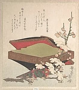 Plum Blossoms and Cake-Box by Yashima Gakutei