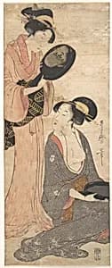 Two Ladies, Each with a Portion of a Lacquered Mirror by Kitagawa Utamaro