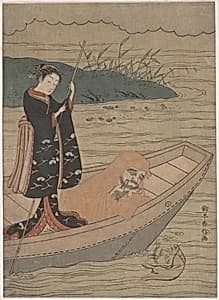 Daruma in a Boat with an Attendant by Suzuki Harunobu