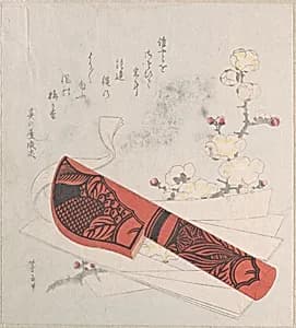 Plum Blossoms, Cut Paper and a Knife in Sheath by Uematsu Tōshū