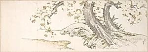 Blossoming Cherry Trees by a Stream by Katsushika Hokusai