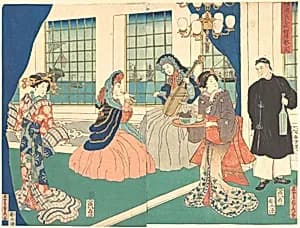 Yokohama Foreigners in the Sitting Room of a Merchant Ship by Utagawa (Gountei) Sadahide