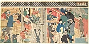 Sales Room at the Foreign Trade Building in Yokohama by Utagawa (Gountei) Sadahide