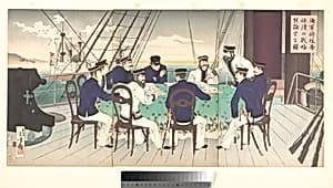 Naval Officers Discussing Strategy to be Used in the War against China by Mizuno Toshikata