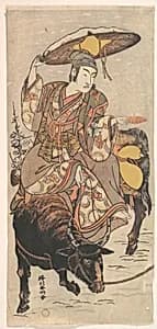 The Actor Matsumoto Koshiro IV on a Bullock in a Snowstorm by Katsukawa Shunkō