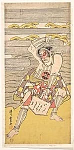An Actor of the Bando Line as an Outlaw Brought to Bay on the Bank of a River by Katsukawa Shunjō