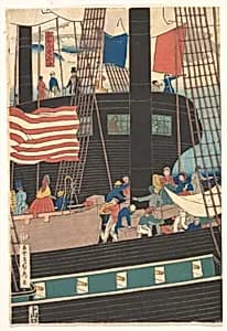 Yokohama Trade: Picture of Westerners Shipping Cargo by Utagawa (Gountei) Sadahide