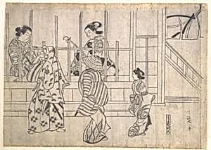 Street Scene in Yoshiwara by Hishikawa Moronobu 菱川師宣