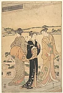 Three Women on a Veranda Overlooking a Bay by Katsukawa Shunzan