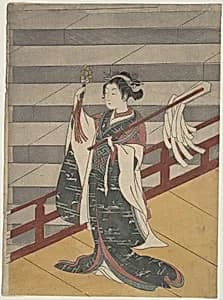 Girl on Balcony above Stone Stairway by Suzuki Harunobu